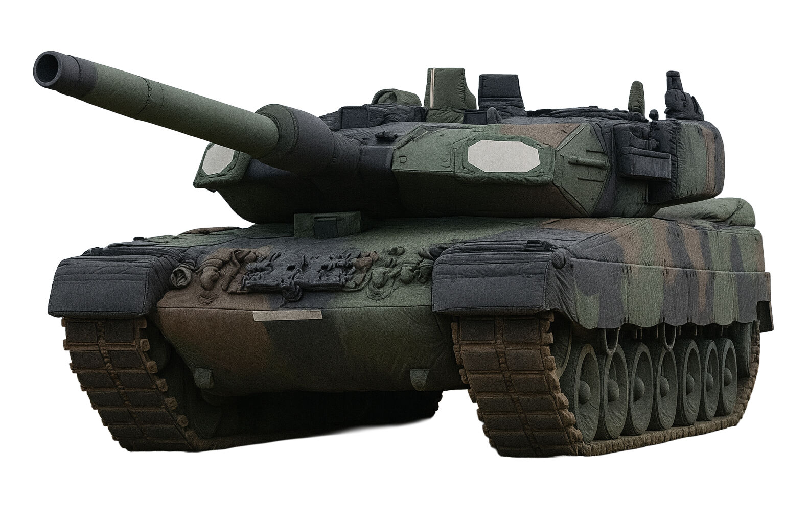 Opblaasbare tank met rupsbanden, ideaal als visuele decoy op het slagveld